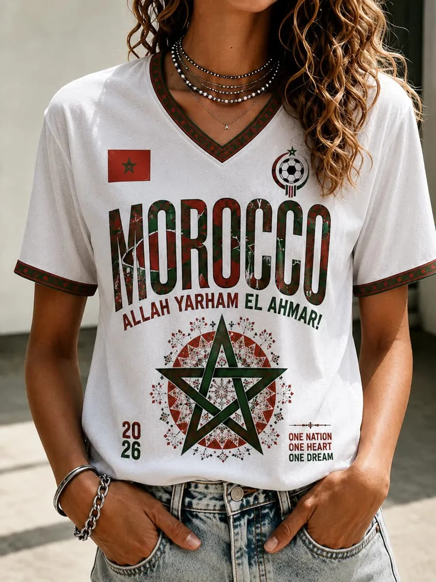 Morocco Soccer Jersey Summer Prints Women T Shirt Men Tee Girl Tshirt Top Children V Neck Quick Dry Short Sleeves Kids TShirt