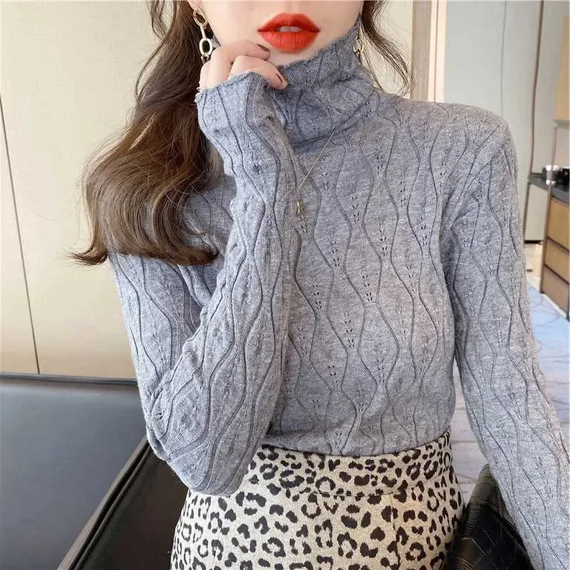 Elegante Office Lady Dolcevita morbido Camicia base da donna Casual Slim Tinta unita Interni Top Nuovo pullover Camicia in maglia Moda 31239