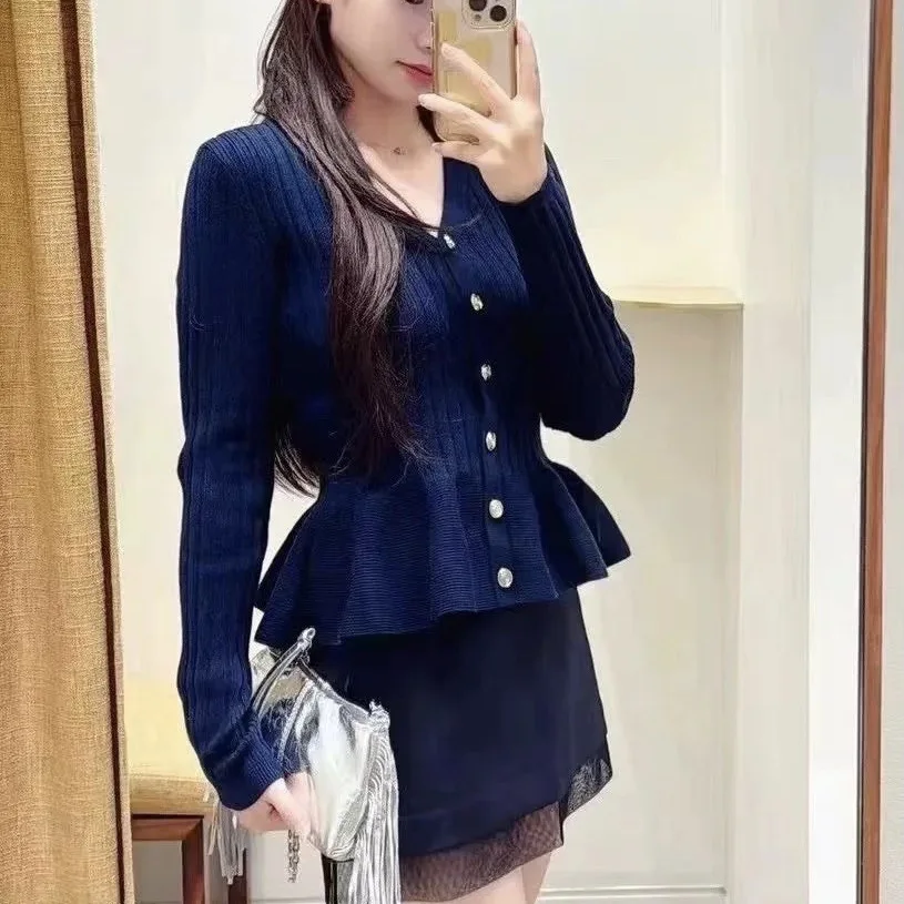 

Women's V-neck stretch knitted cardigan long sleeve elegant ladies tops