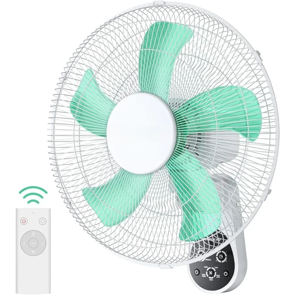 Wall Mount Fan, 16 Inch Fan with 5 Blades, 5 Speeds, 8 Hour Timer, 90° Oscillating Quiet Fan with  for Home Office