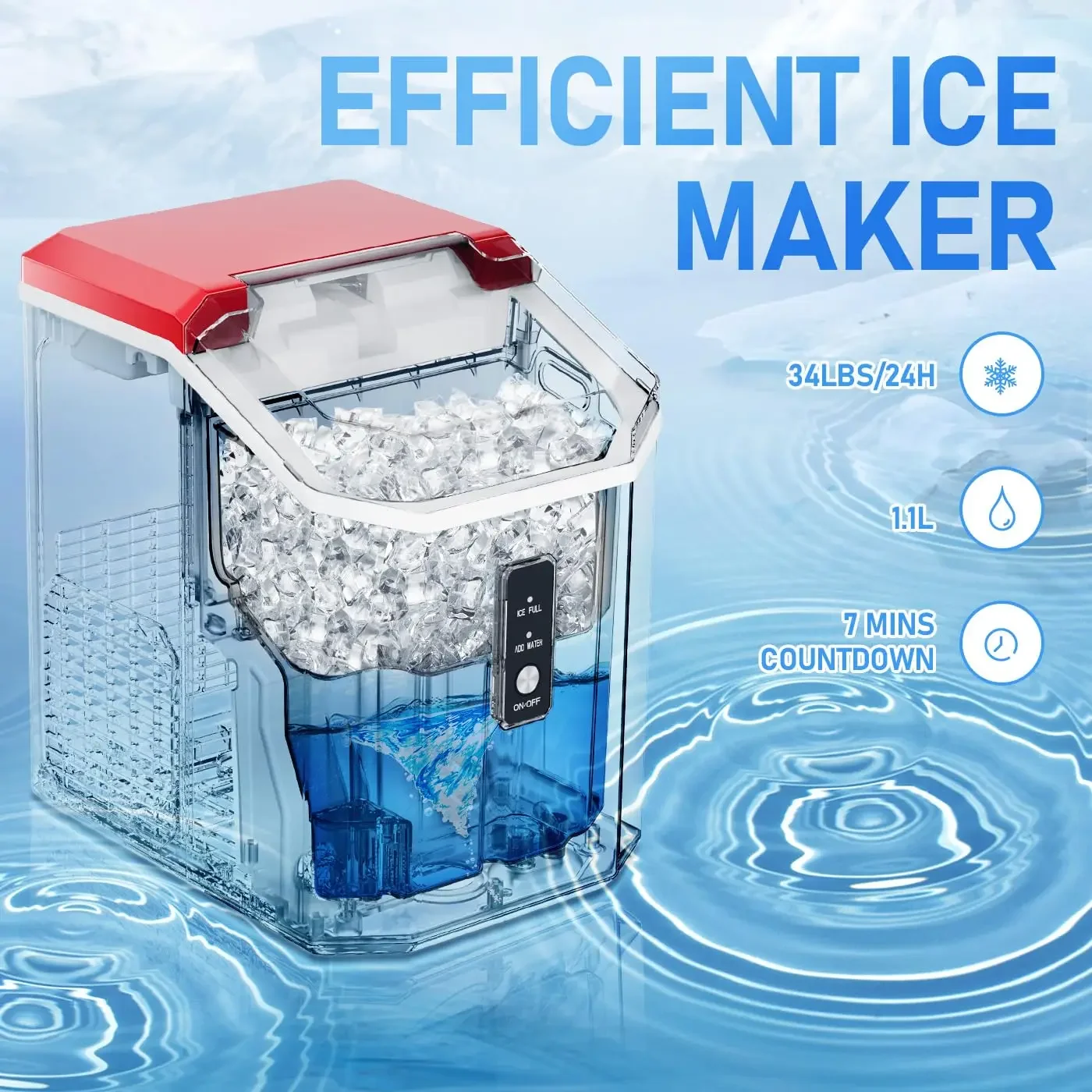 Nugget Ice Maker Countertop, Crushed Chewable Ice Maker, Self Cleaning Ice Makers with One-Click Operation, 34Lbs/24H NEW USA