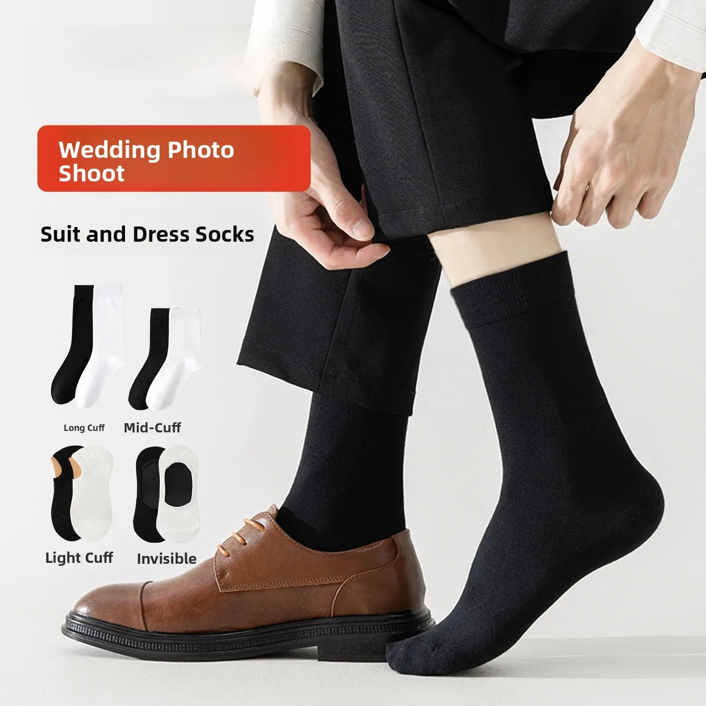 Pure Cotton Men's Mid-Calf Socks for Wedding Photography Black White Suit Special Business Long Socks Comfortable Breathable
