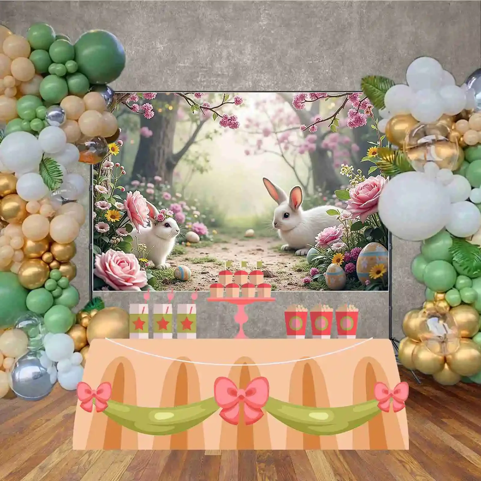 MOON.QG Easter Egg Forest Backdrop Photography Rabbit Pathway Party Decoration Photozone Background Children Photobooth Props