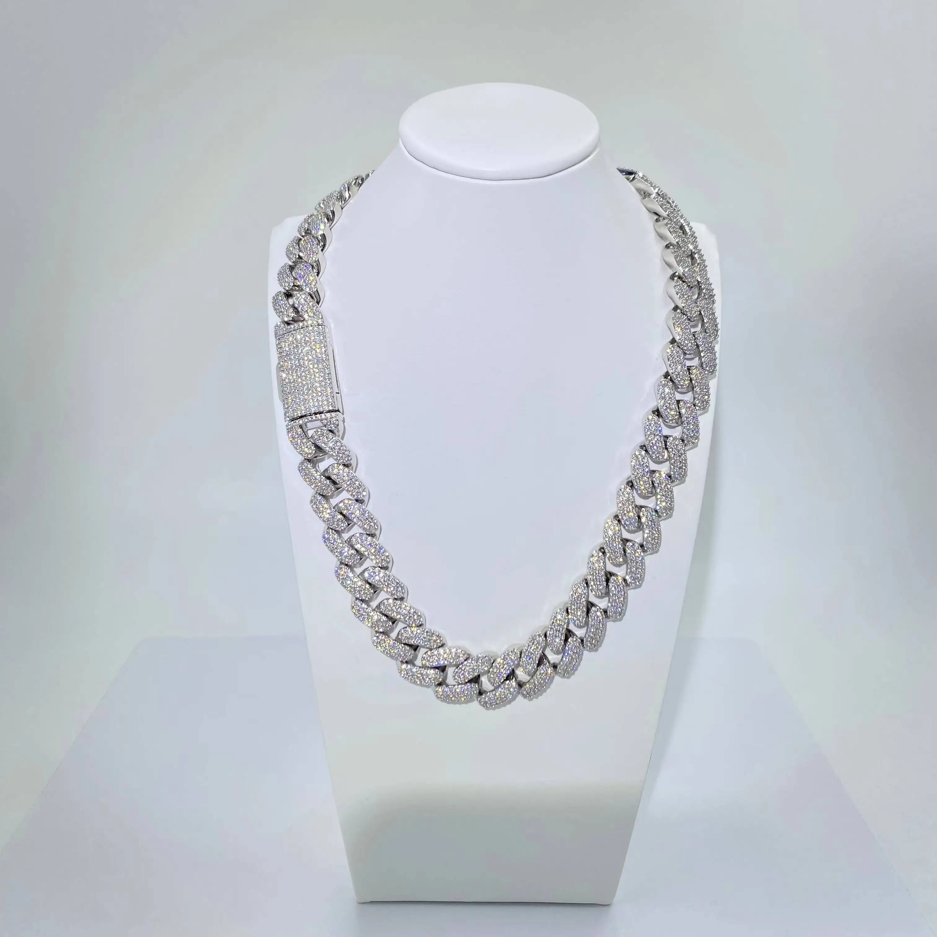 Fashion 925 Sterling Silver VVS Moissanite Cuban Chain Bracelet Necklace Luxury Hip-Hop Rock Gift Party Jewelry Electroplated..