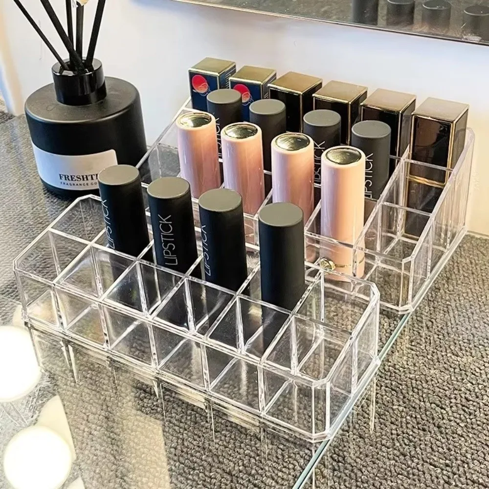 New 12/18/36 Grid Lipstick Storage Box Clear Acrylic Lipstick Case Nail Polish Display Stand Holder Shelf Storage