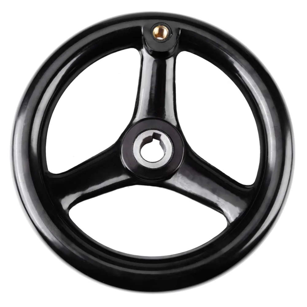 Black Plastic Hand Wheel 200x18mm Size Revolving Handle Lathe Handwheel Round Shape 3-Spoke Design Bakelite Handwheel