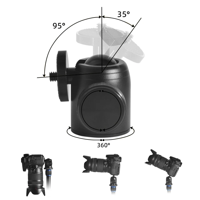 Mini Ball Head Mount Aluminum 360 Degree Swivel BallHead 1/4\