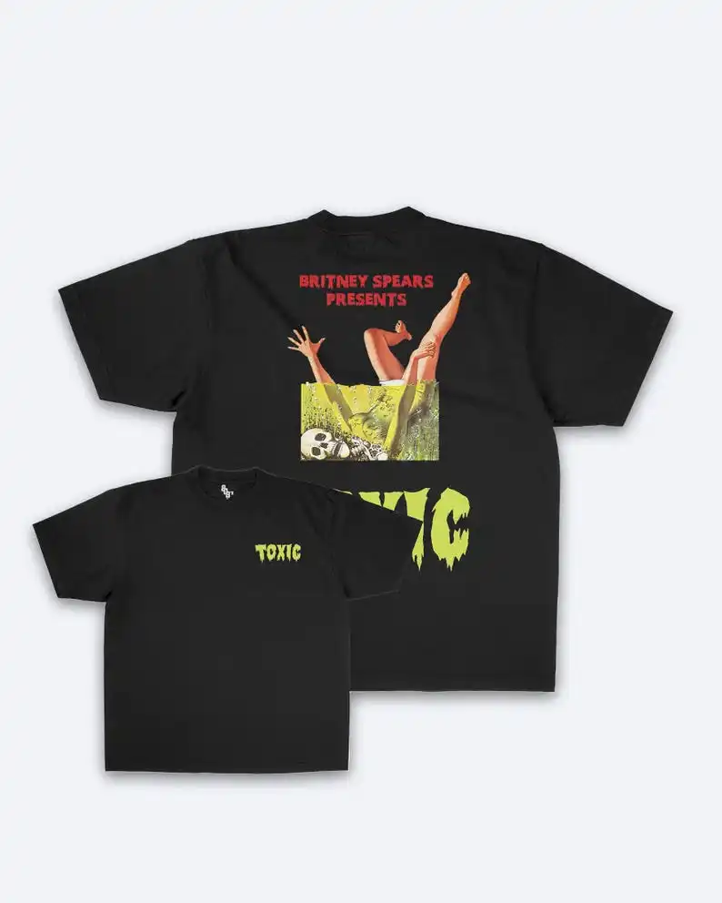 Britney Toxic Horror Style Graphic Tee - Front & Back Print Movie Style Vintage Tee T-Shirt