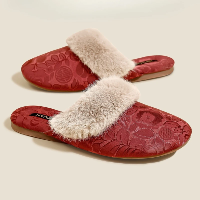 الساتان الفاخرة رقيق النعال امرأة داخلي دافئ عدم الانزلاق الراحة الشرائح الإناث ضوء طباعة أفخم شقة الشتاء المنزل أحذية قطنية