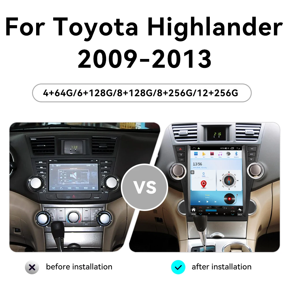 Android 15 Multimedia For Toyota Highlander 2009~2013 GPS Navigation Video Stereo Receiver Smart Touch Screen Carplay Head Unit