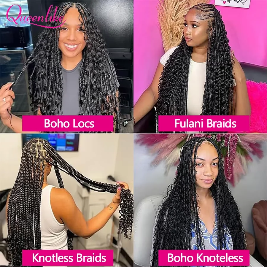 Trenzas boho Queenlike de cabello humano, onda profunda a granel 50/100g, Remy sin procesar 100% cabello humano, sin cinta, para trenzar, envío rápido 6