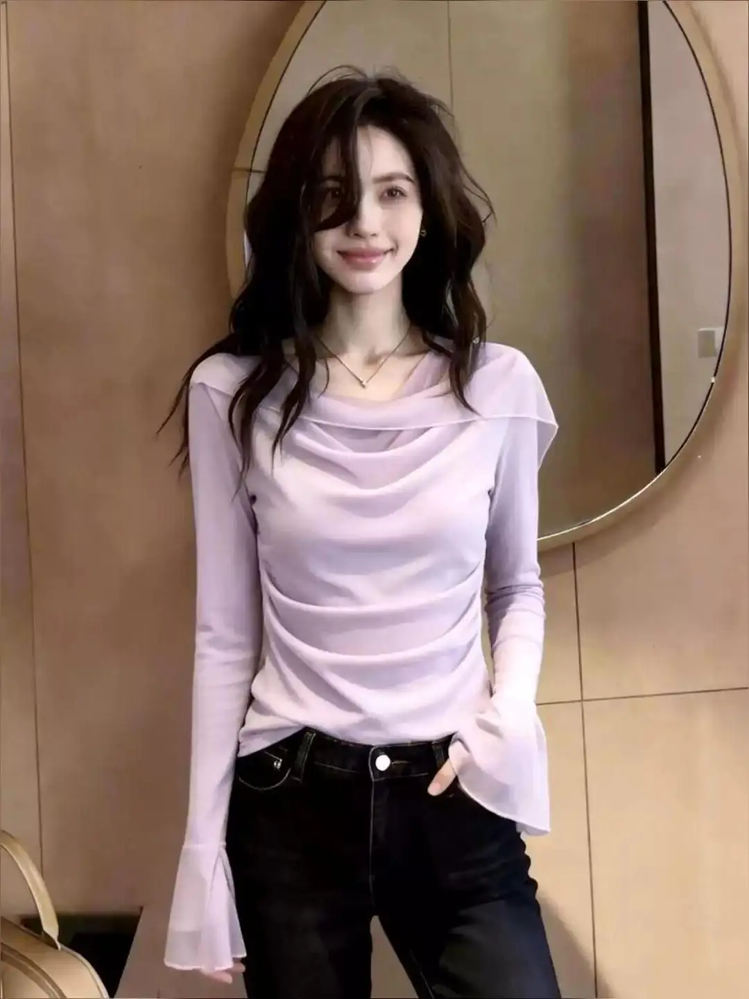 

Elegant Unique Stylish Women's Casual Top Spring Summer New Arrival Korean Style Straight Cut Long Sleeve Color