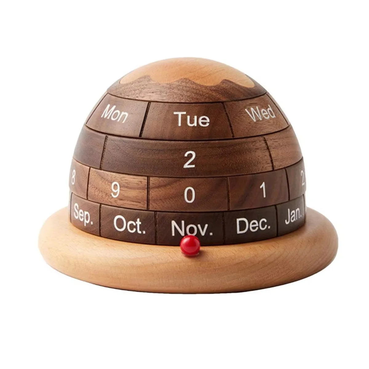 2025+ Walnut Wood Calendar Rotatable Wooden Planet Desk Calendar with Heavy Duty Base for Home Office Bedroom Date Week