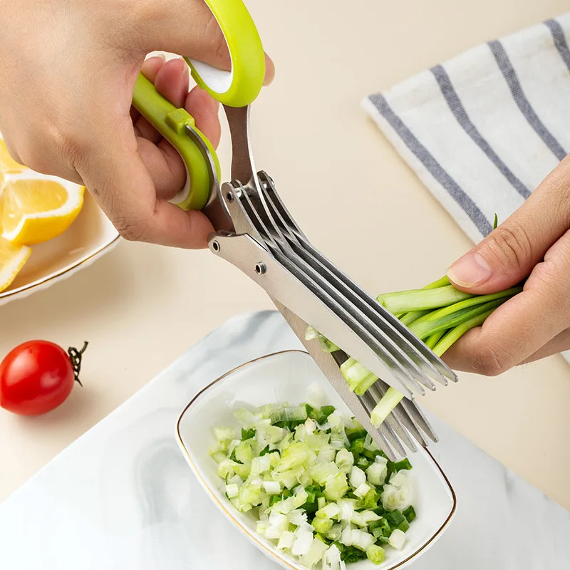 Kitchen Five-Layer Green Onion Scissors Stainless Steel Multi-Functional Shredded Paper Food Scissors Leek Coriander Scissors Fo