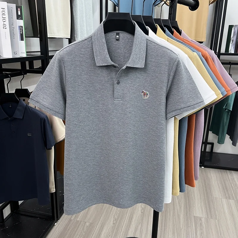 Herren Sommer Baumwolle 100% Poloshirt, Besticktes Kurzarm-T-Shirt mit Kragen, Business Casual Atmungsaktive Herrenbekleidung Oberteile – Detail 9
