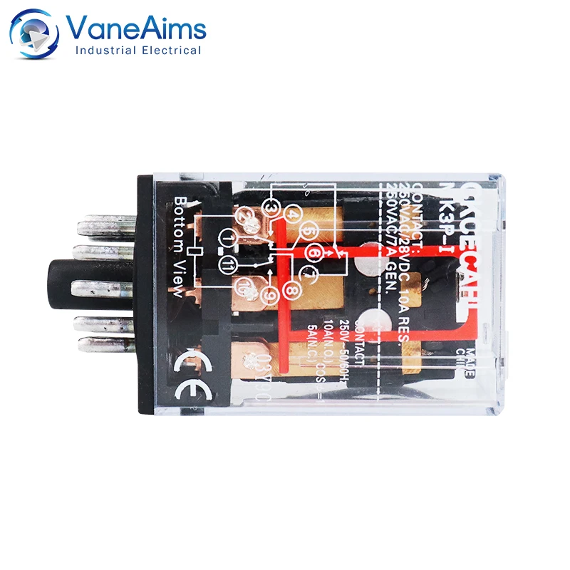 MK3P-I High power Intermediate Relay Coil General Micro Mini Electromagnetic Relay Switch AC110V/220V/380V DC6V/24V 10A VaneAims