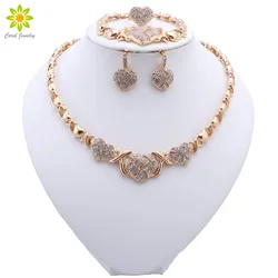 Heart Shape Gold Plated Necklace Earrings Bracelet Ring African Set Italian Bridal Jewellery Sets Wedding Collares Accessories