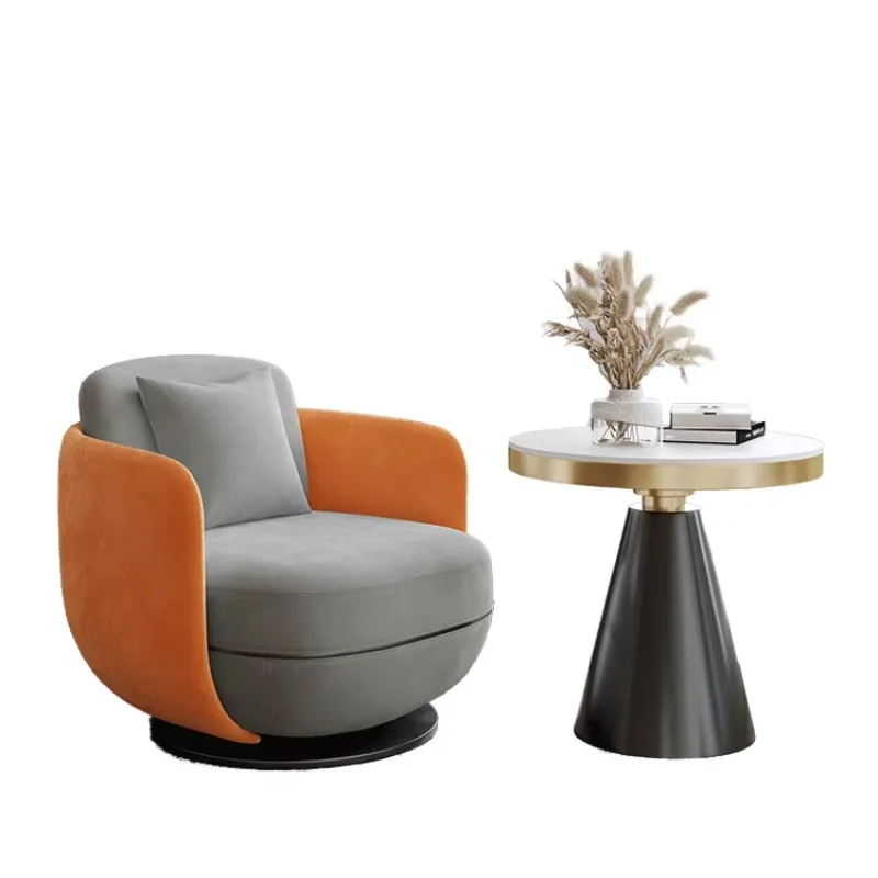 

Modern minimalist design revolving living room bedroom hotel leisure armchair wooden frame fabric home furniture