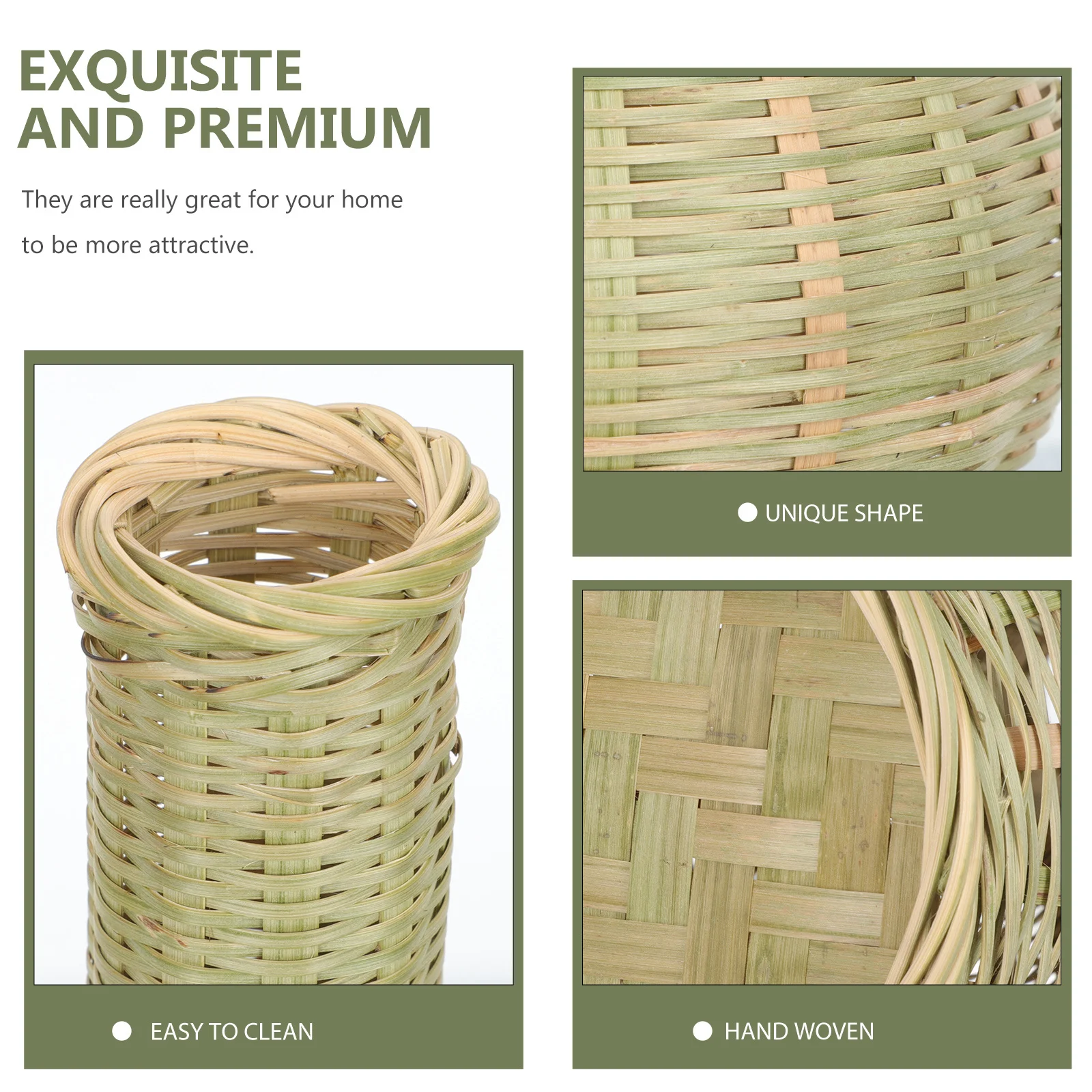 

Creative Hand Woven Bamboo Flower Vase Farmhouse Decor for Home Office Living Room Tabletop Arrangement