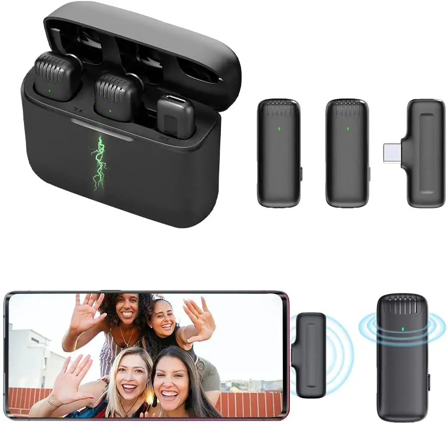 

Portable Wireless Lavalier Microphone Charging Case Mic Audio Video Recording for iPhone 16-12 Android Notebook Live Gaming Mic