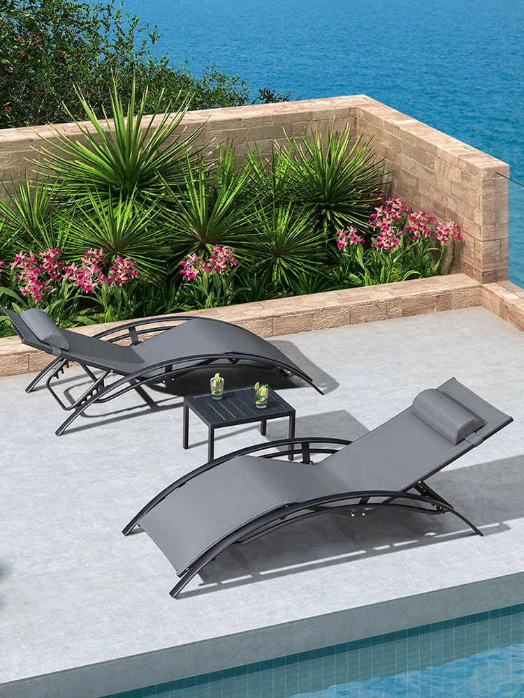 Modern  Balcony Lounge Chair Waterproof Aluminum Alloy Beach Chair 3 Pieces Furniture