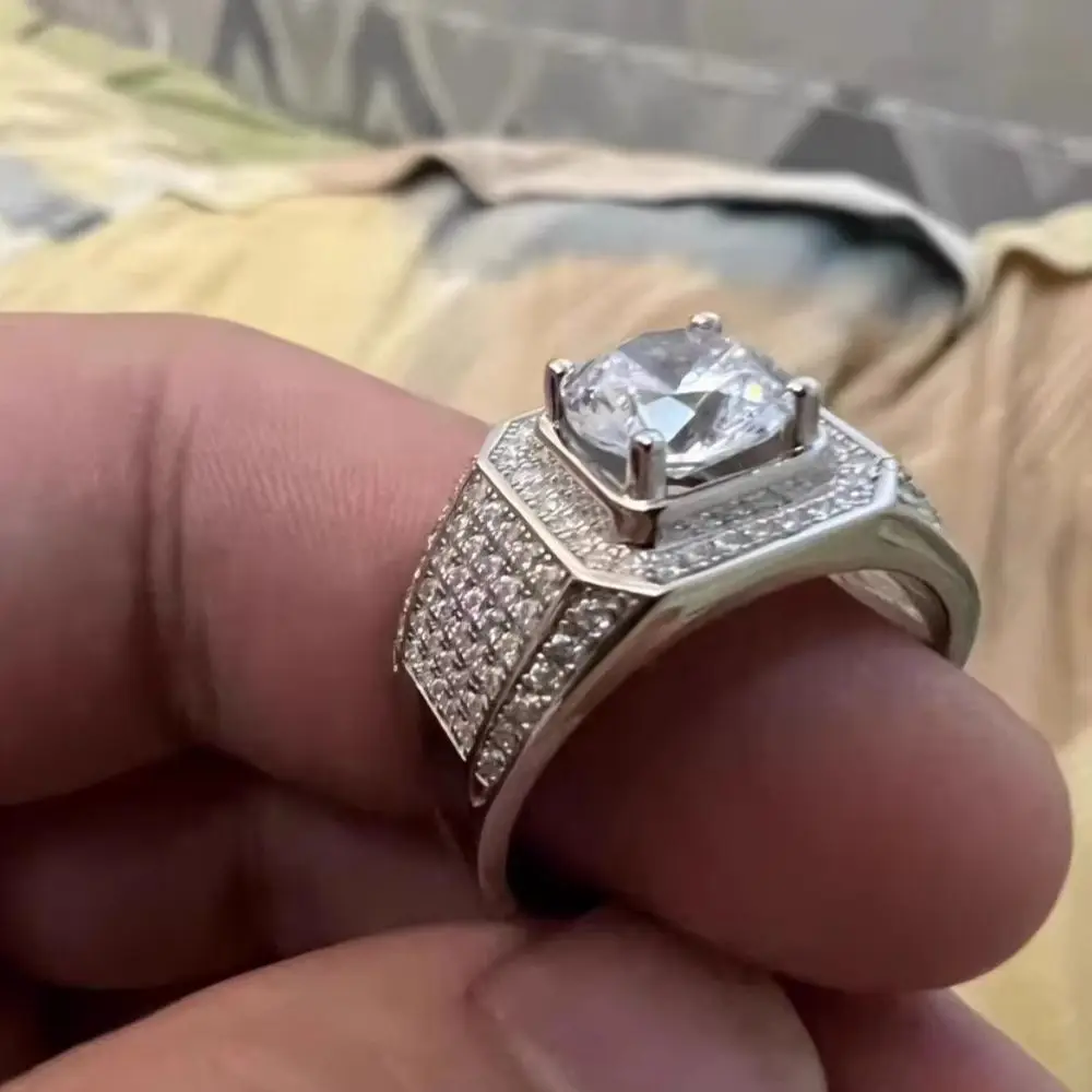 بيع 7-13 الأبيض الذهبي مثلج خارج الهيب هوب خواتم الخطبة تشيكوسلوفاكيا الخنصر الرجال النساء كامل كريستال الدائري