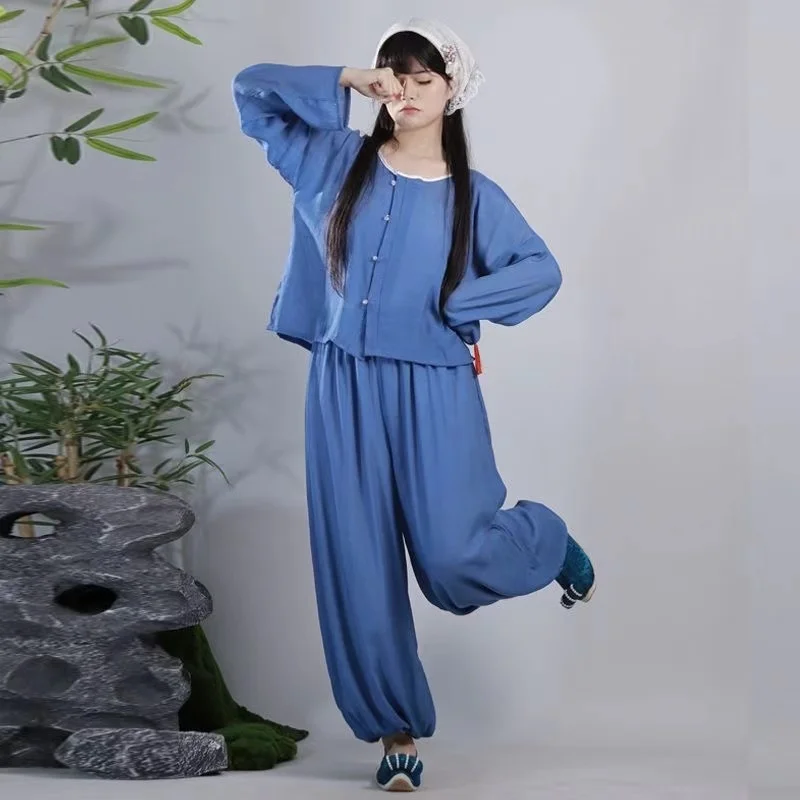 

Niche Tang Dynasty Round Neck Hanfu Set Women's Traditional Home Daily Wear Vintage Sleepwear Pajamas Zen Tea Costume