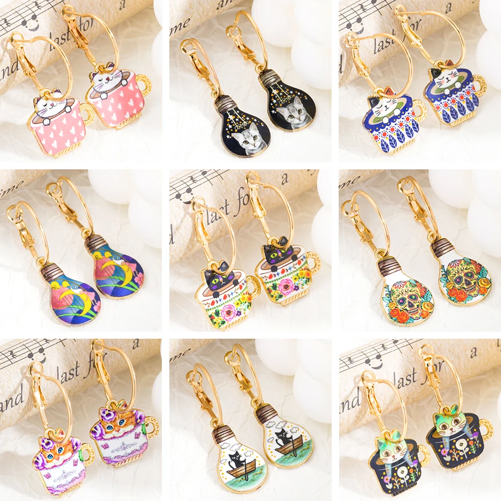 

Kawaii Enamel Drop Cat Dangle Earrings Fashion Sweet Cartoon Animal Eardrop for Women Girl Casual Parties Gift