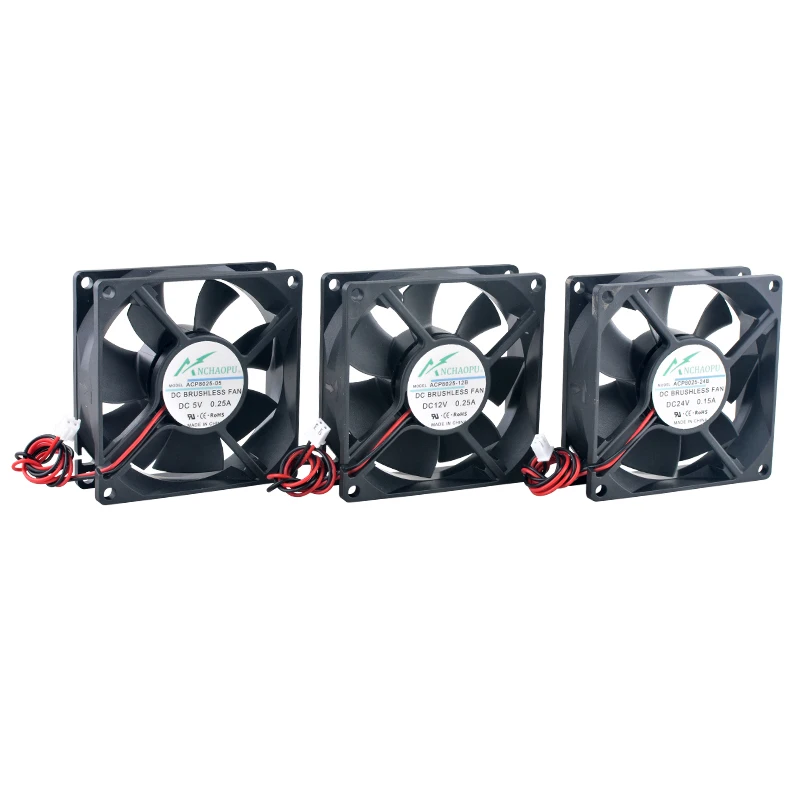 ACP8025 80x80x25mm Axial Cooling Fan 2-Pin DC5V/12V/24V for Chassis Power Converter PC Case Computer Hardware Cooling Fan