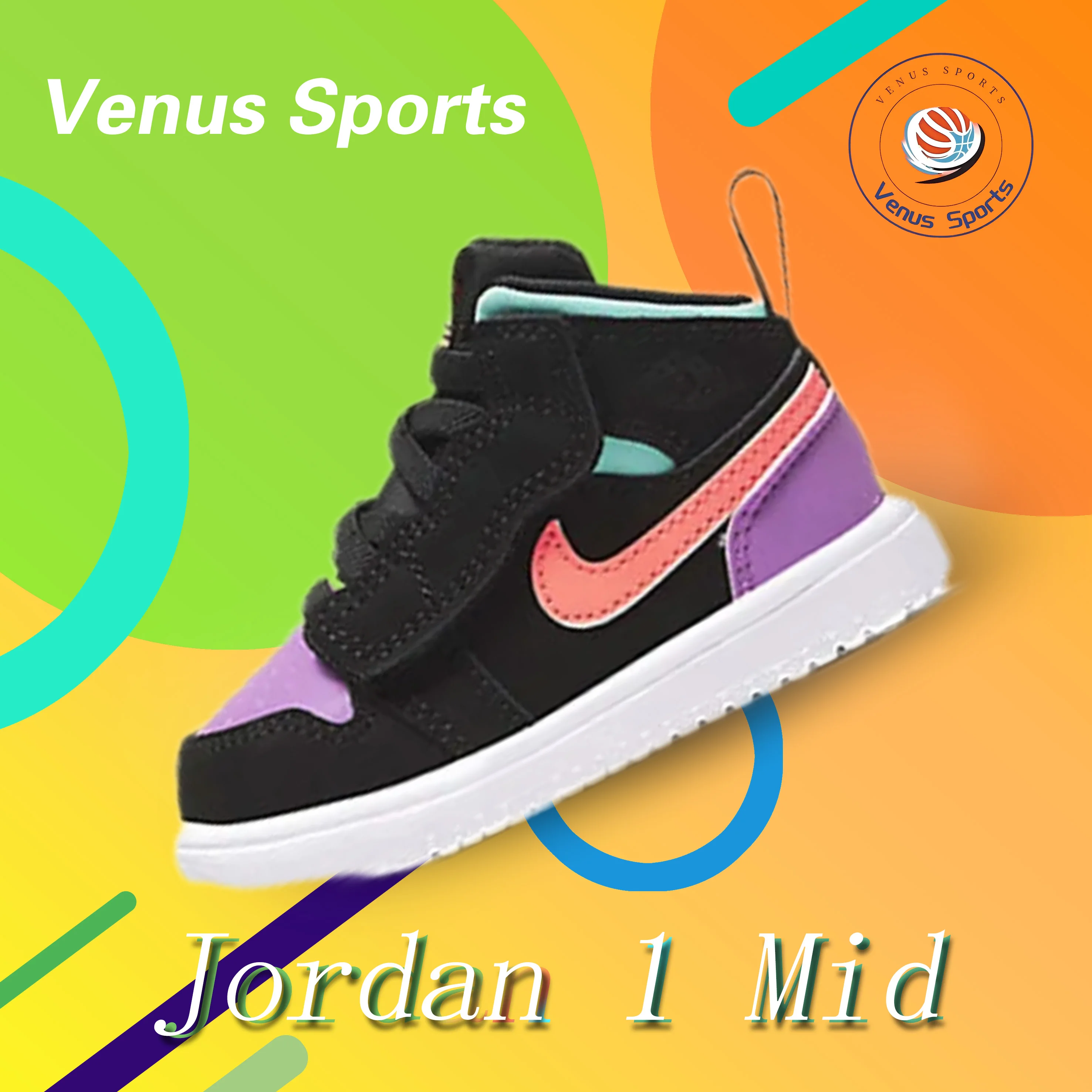 Nike Air Jordan 1 sapatos de cano médio preto roxo tendência da moda infantil usável