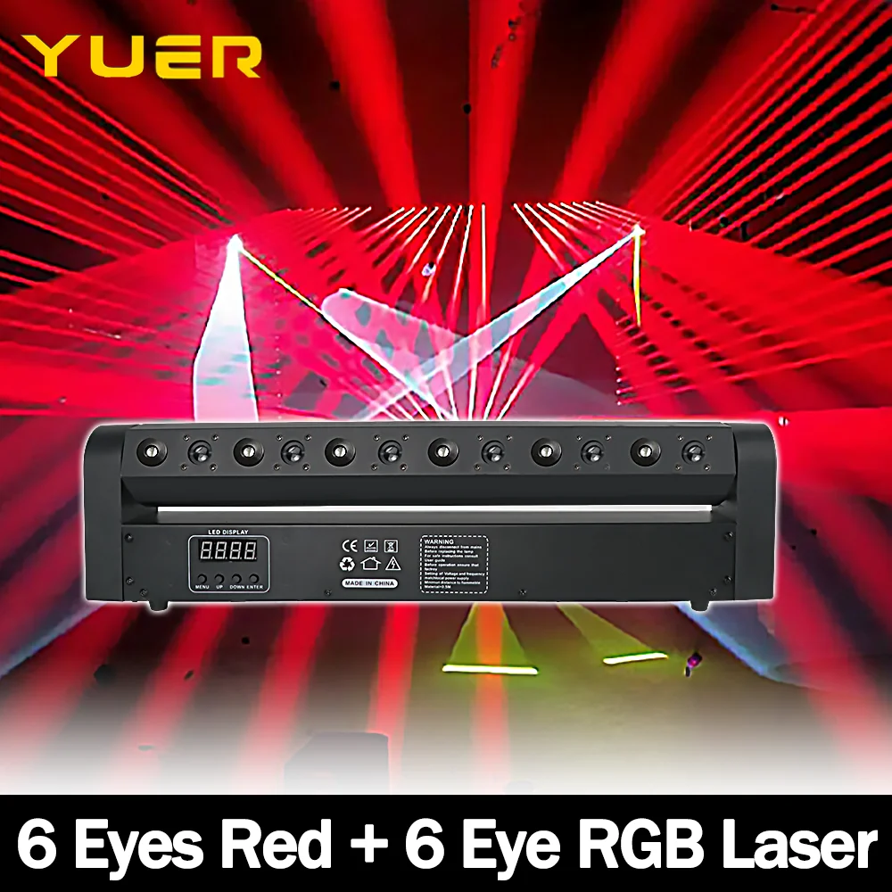 

6-глазый красный + 6-глазный RGB сканирующий лазерный сценический эффект, освещение баров для DJ, дискотеки, вечеринки, свадьбы, проектор с подвижной головкой, мытье пятна