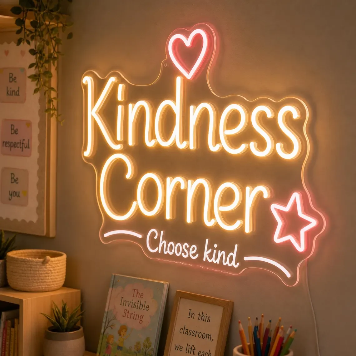 Kindness Corner Neon Sign Reading Nook Wall Sign, Bedroom Restaurant Bar Wall Decor