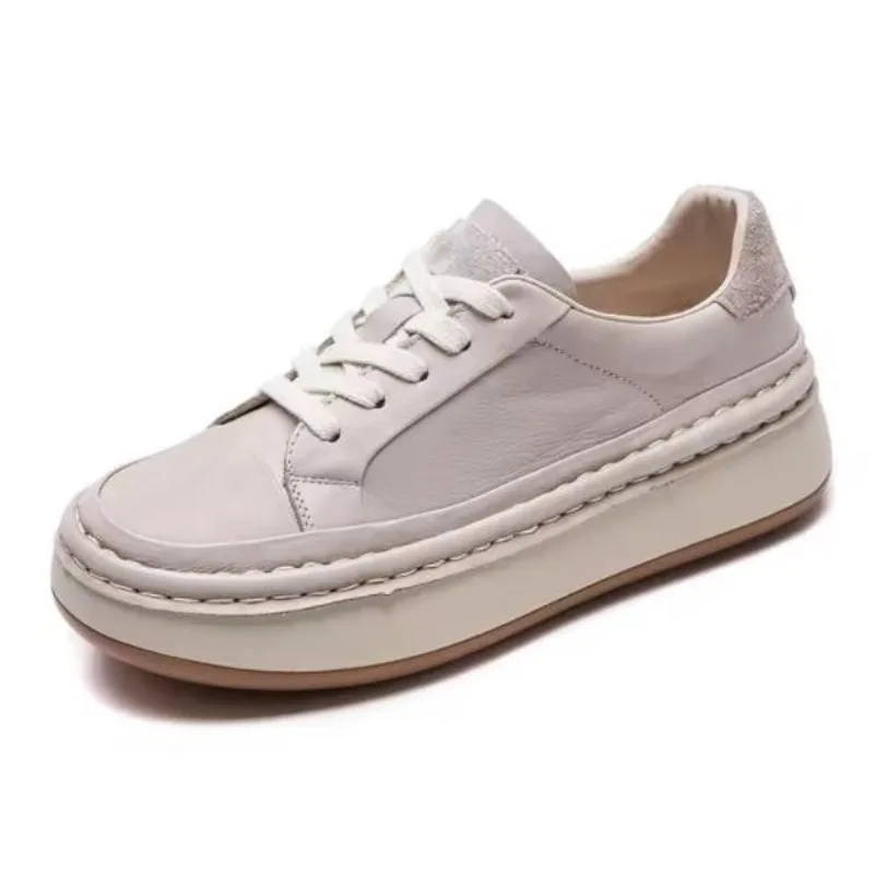 

Женские туфли на плоской платформе 4,5 см, весна-осень 2023, повседневные туфли ручной работы с круглым носком и шнуровкой для отдыха, женские туфли на толстой подошве