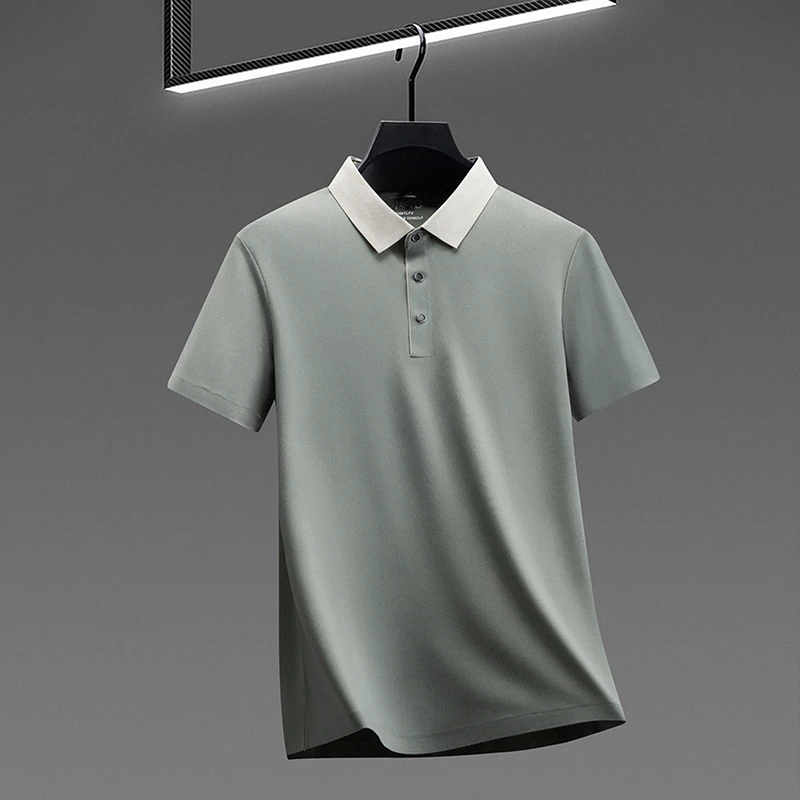 Herren-Poloshirt mit Farbblock-Kragen, schnelltrocknend, atmungsaktives Material, Kurzarm, Reverskragen, für Business und Freizeit. – Detail 12