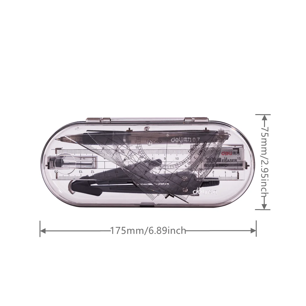DELI-Geomentry Set, Geomentry Set, Ferramentas de Desenho, Réguas Retas, Transferidor, Bússola, 8Pcs