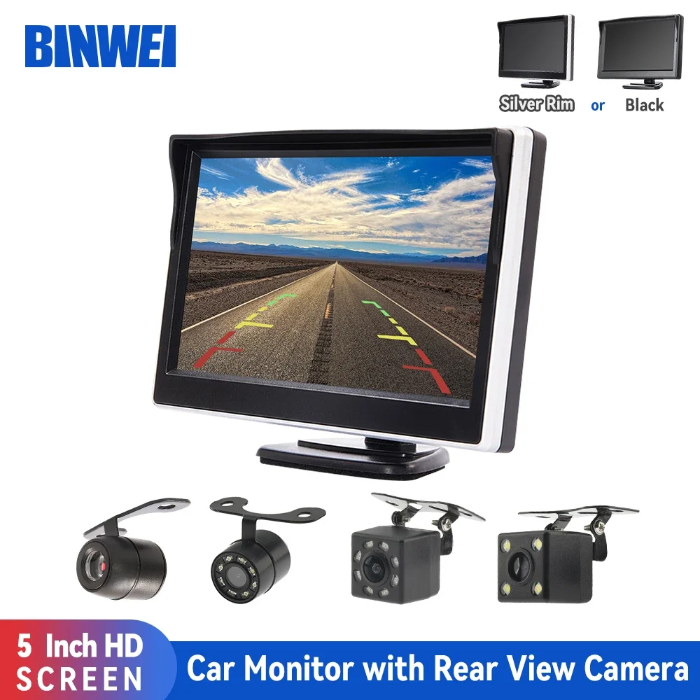 5 inch TFT LCD screen Car Monitor HD800*480 Reversing Parking Monitor with 2 video input,Rearview camera optional