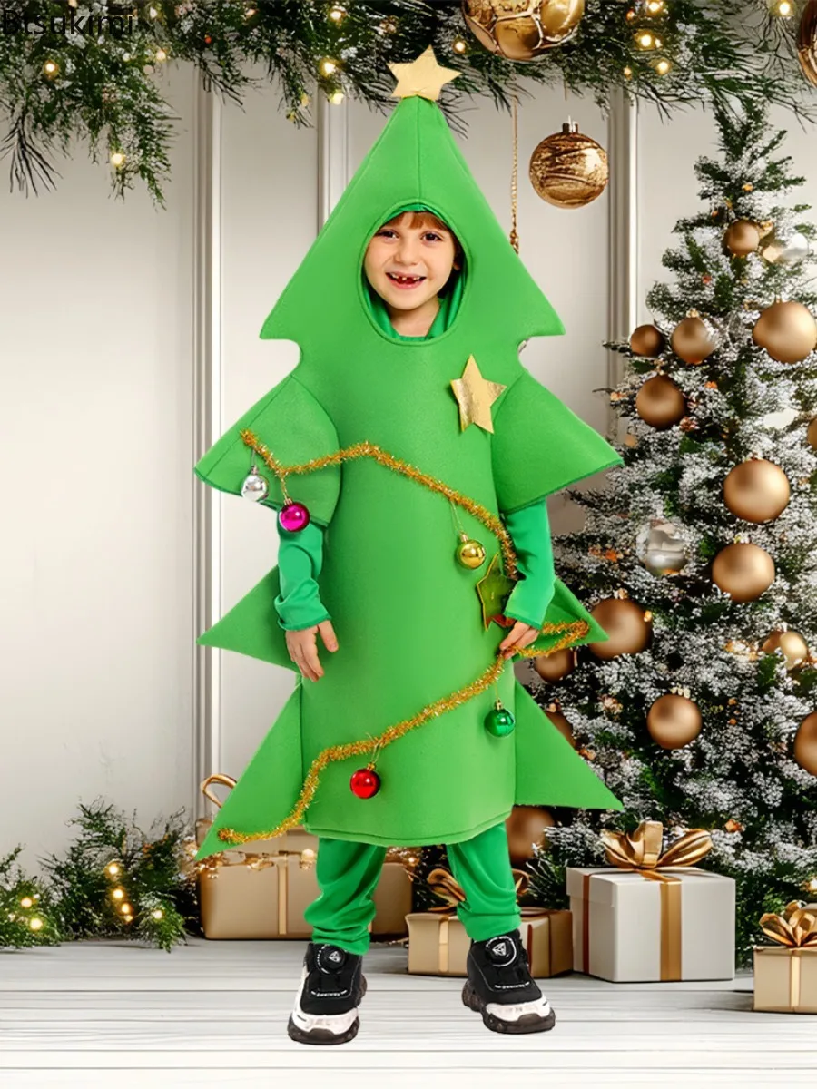 

Kids Green Christmas Tree Costume Hoodie Jumpsuit Cosplay Costume for Toddler Cosplay Holiday Outfit Christmas New Years Suit