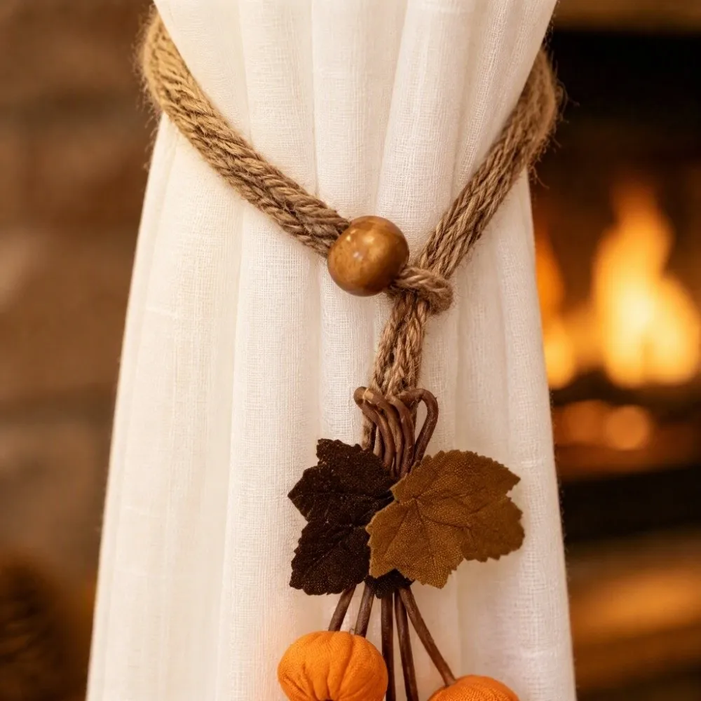 Artificial Maple Leaf Curtain Tiebacks Hawthorn Berry Strands Pastoral Style Hanging Ball Tieback Decorative Polyester