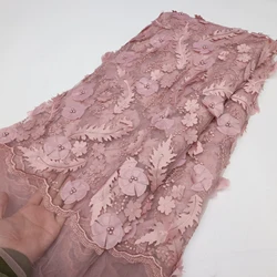 3D Flowers French Lace Fabric 2024 High Quality Lace Net African Lace Fabric With Beads Lace Fabrics For Wedding