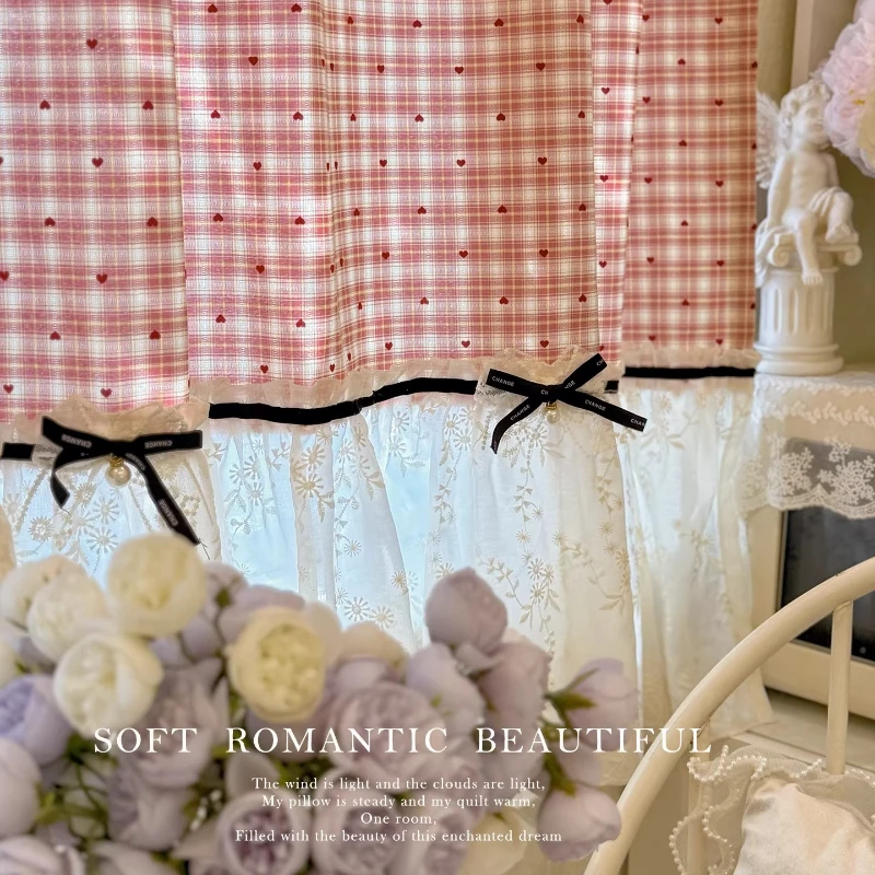Home Office Buy - Custom Size Bow Love Plaid Curtain