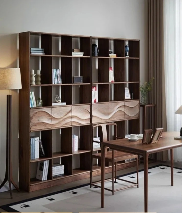 

Книжная полка из североамериканского черного ореха, напольная полка, простой комбинированный книжный шкаф из цельного дерева