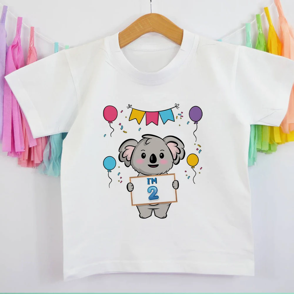 Birthday Kids T-shirt Cute Koala Print Todler Shirt Boys Girls Clothes Summer Kid Short Sleeve Tee Child Birthday Party Gift