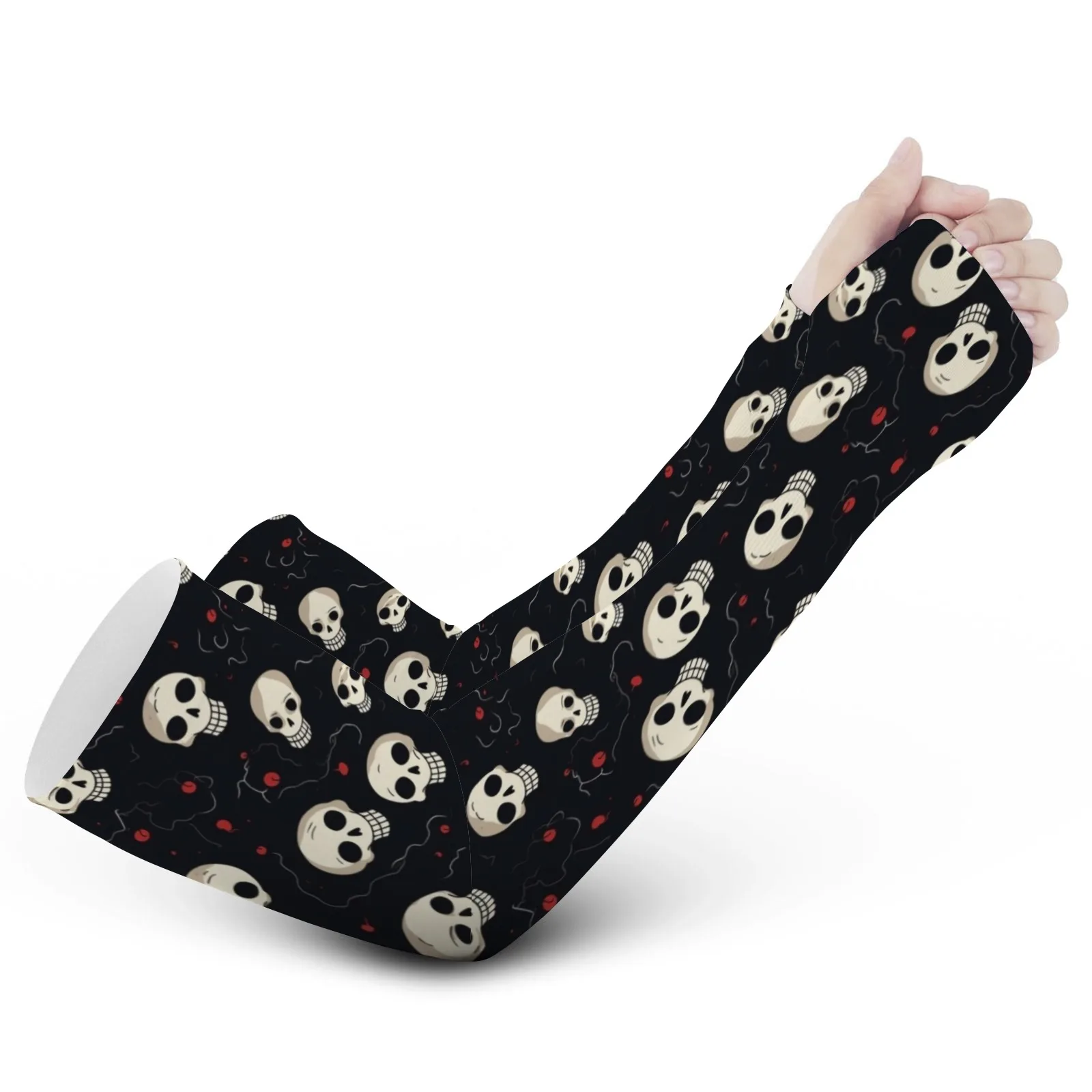 Customizable Edgy Stylish Skull Pattern Comfortable Ice Sleeves–Sun - Protective,Breathable & Quick - Dry for Trendy Outdoor Use