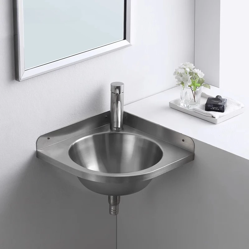 حوض غسيل بسيط من الفولاذ المقاوم للصدأ 304، حوض غسيل صغير مثبت على الحائط، شرفة زاوية، حوض مطبخ مثلث