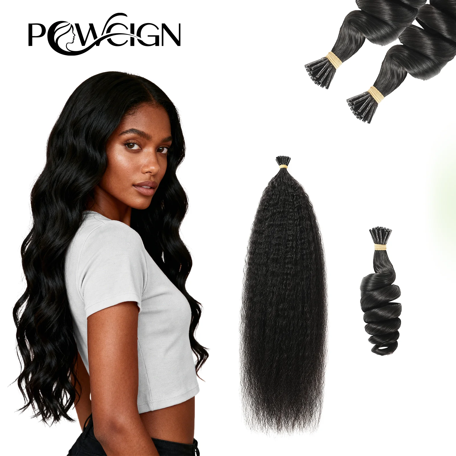 Powcign I تلميح وصلات شعر بشري فضفاض غريب مستقيم ITip الكيراتين 100% ريمي الشعر البشري I تلميح يدوية الشعر 50 جرام/الحزمة