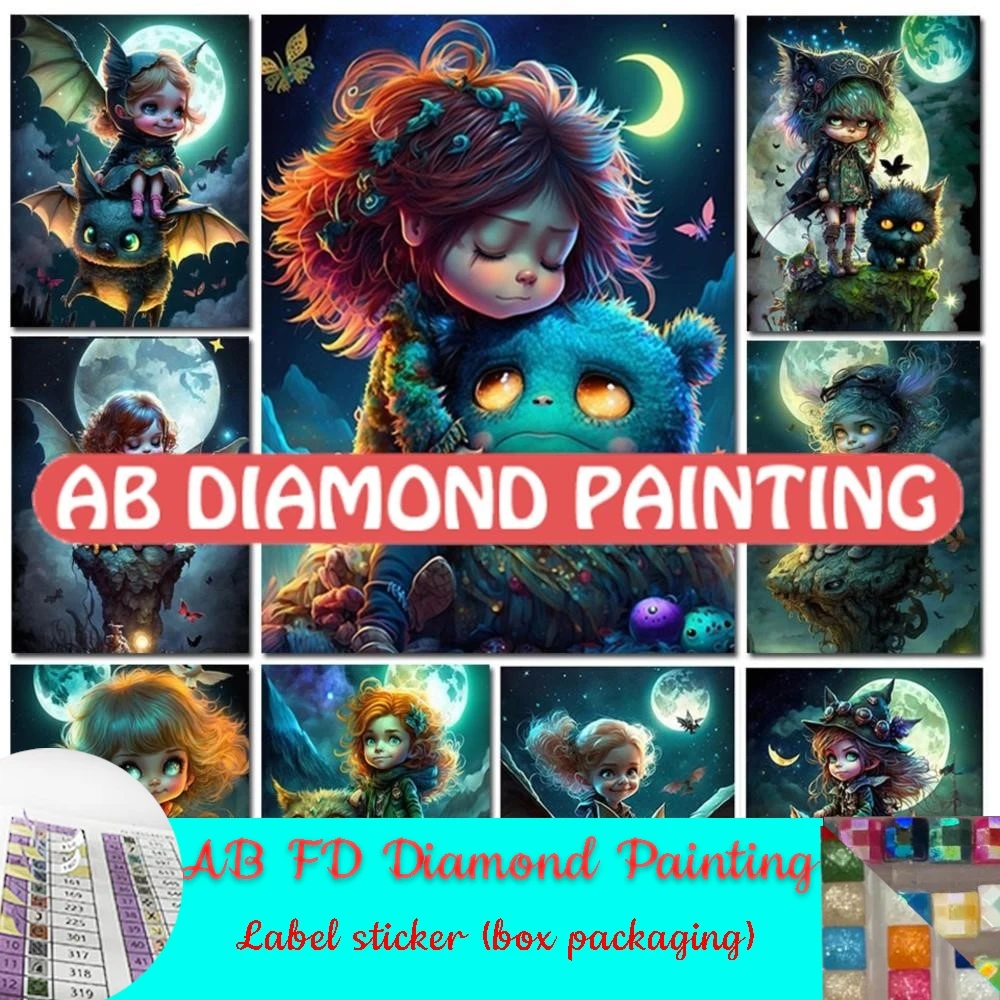 AB FD Diamond Painting New Vampire Full Square Round DIY Cartoon Elf Girls 3d Puzzle Pictures Diamond Mosaic Cross-Stitch Witch