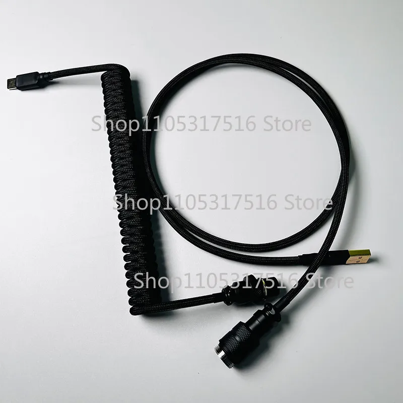 For Unknown error Customized keyboard cable - Pure black black aviation plug type-C data cable spiral aviation plug cable B27