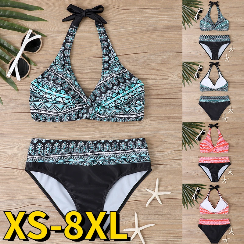 2023 New Women Retro Bathing Suit Swimsuit Female New Design Printing Bikini Swimwear Summer High Waist Two Piece Set Bath Suit