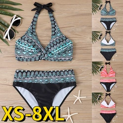 2023 New Women Retro Bathing Suit Swimsuit Female New Design Printing Bikini Swimwear Summer High Waist Two Piece Set Bath Suit