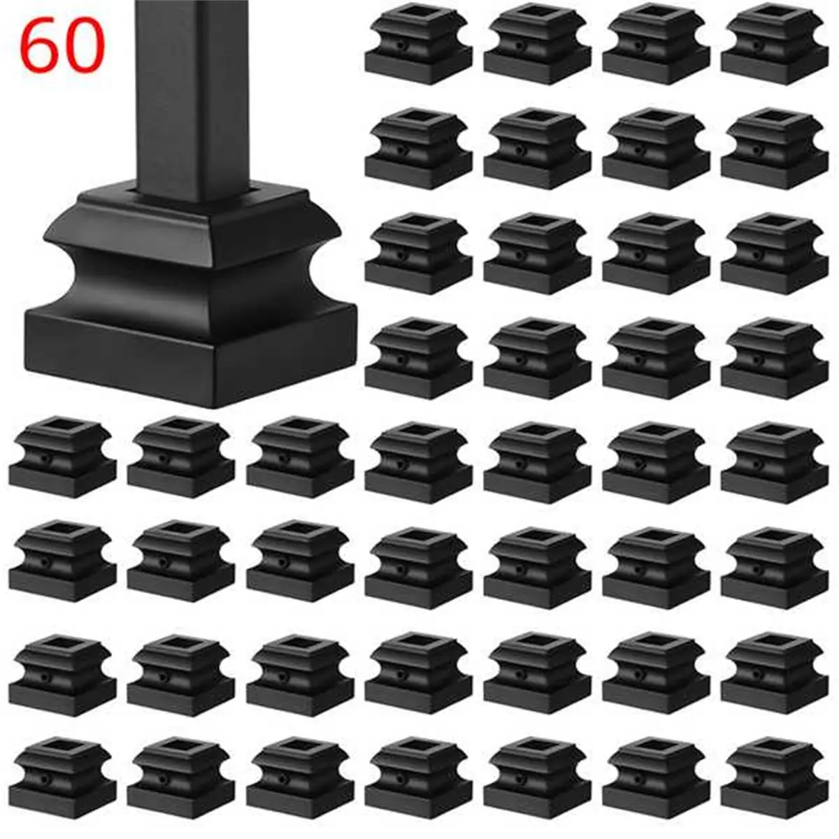 AT33 60pcs Iron Baluster Shoes Stair Flat Shoe for 1/2 Inch Square Scroll Basket Twist Knuckle Staircase Balusters